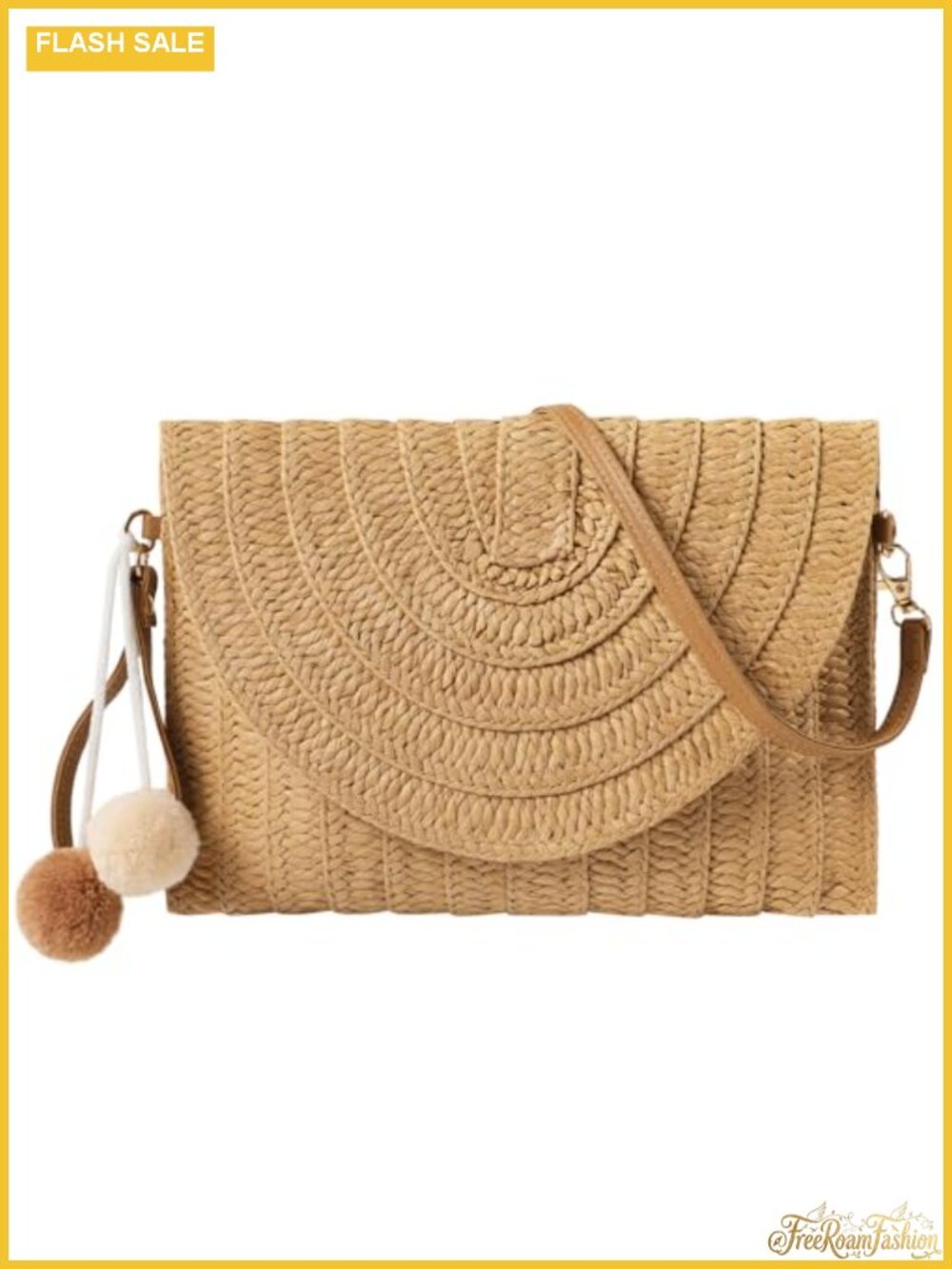 Handmade Woven Straw Crossbody Bag Beach Purse with Detachable Strap